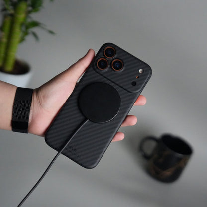 iPhone 17 Pro Max Carbon Fiber Slim Case | Ultra-Thin Magnetic Charging Ring Cover