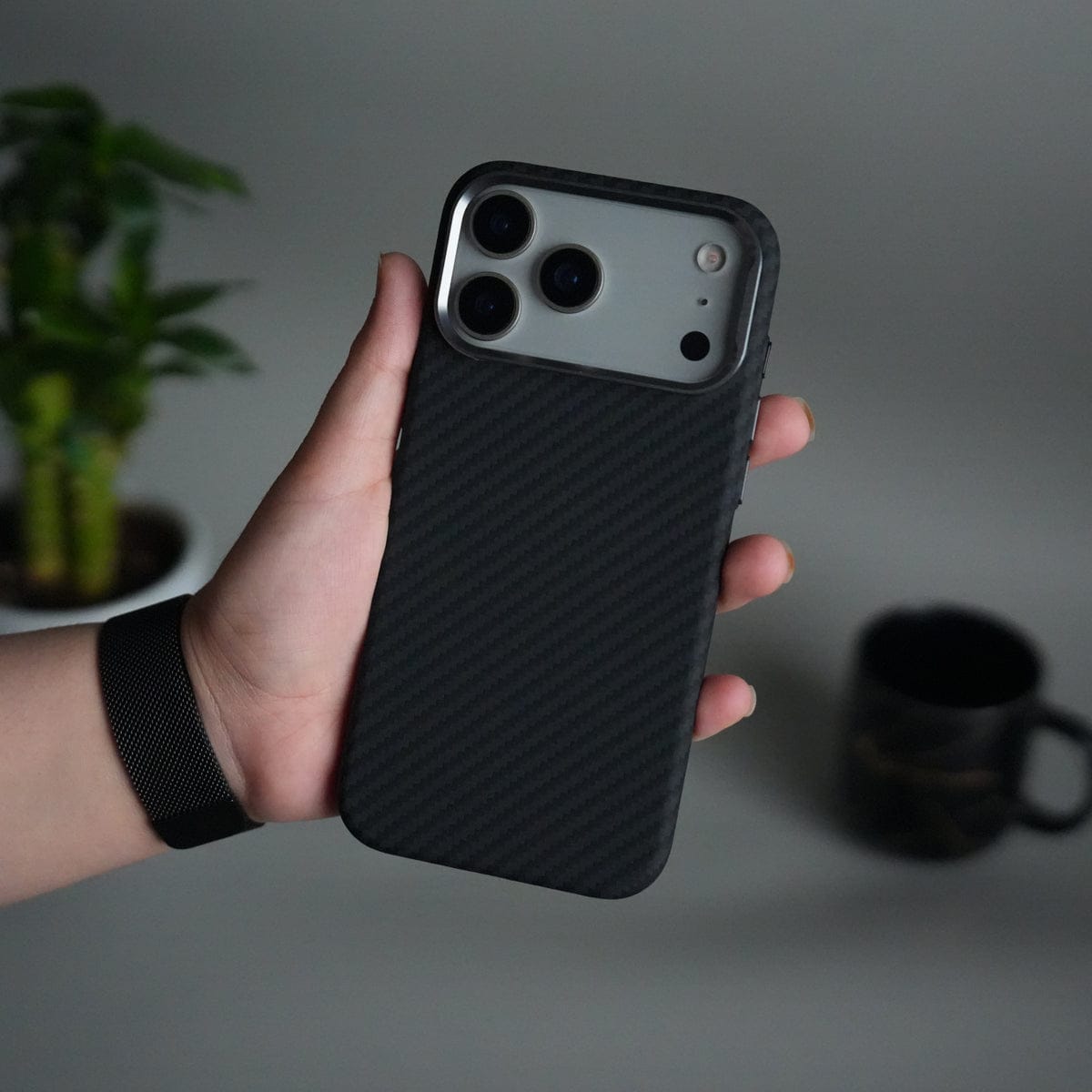 iPhone 17 Pro Carbon Fiber Texture Design Hard Pc MagSafe Case Cover BlackCarbon