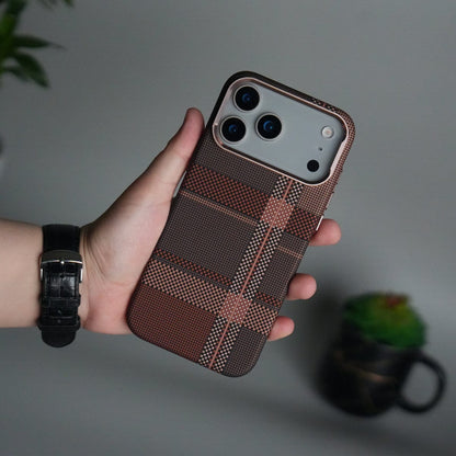 iPhone 17 Pro Max Carbon Fiber Texture Design Hard Pc MagSafe Case Cover BrownWhite