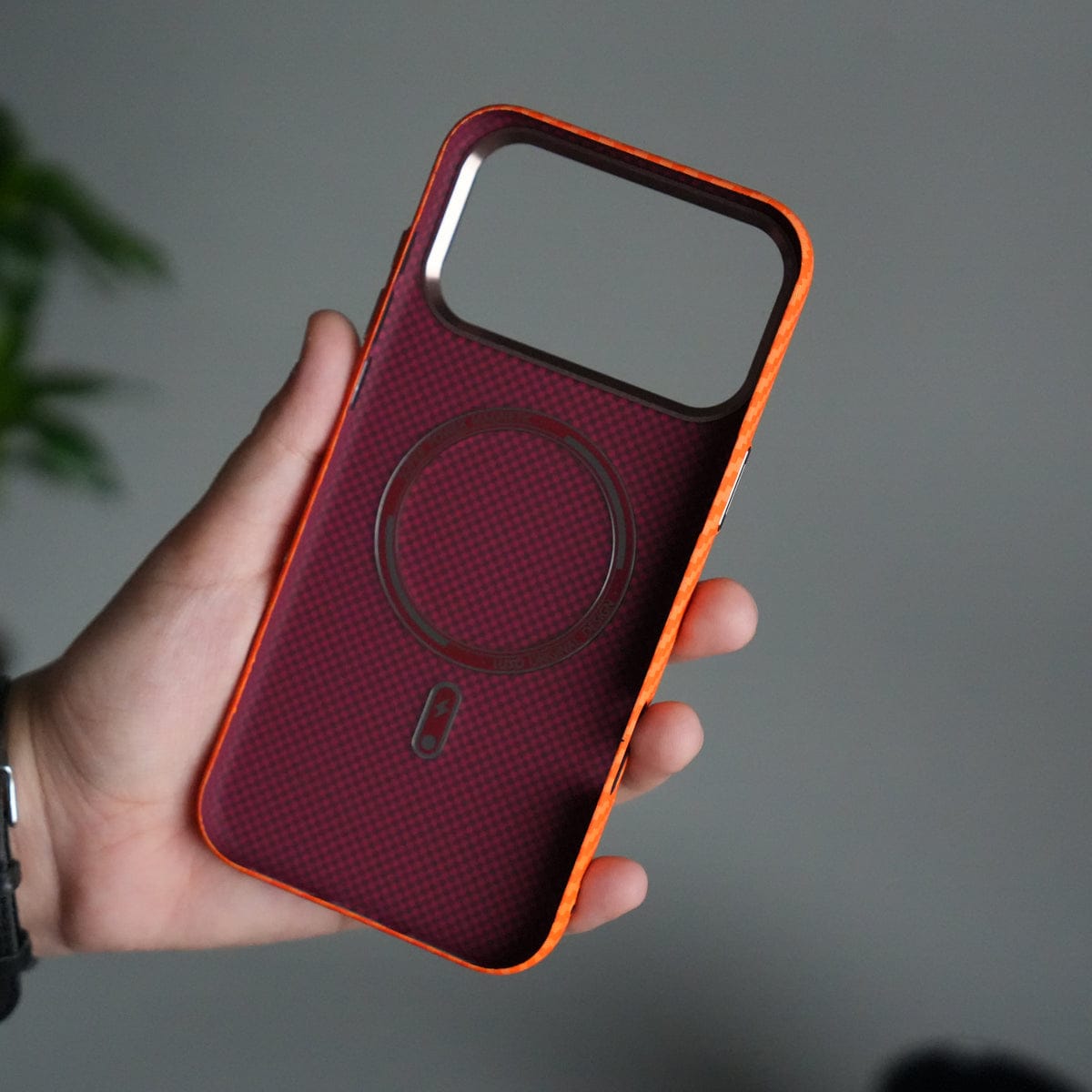 iPhone 17 Pro Carbon Fiber Texture Design Hard Pc MagSafe Case Cover OrangeCarbon