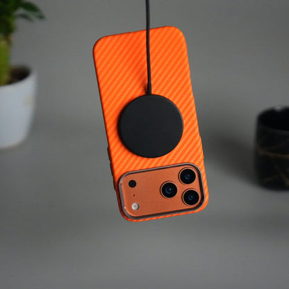 iPhone 17 Pro Carbon Fiber Texture Design Hard Pc MagSafe Case Cover OrangeCarbon