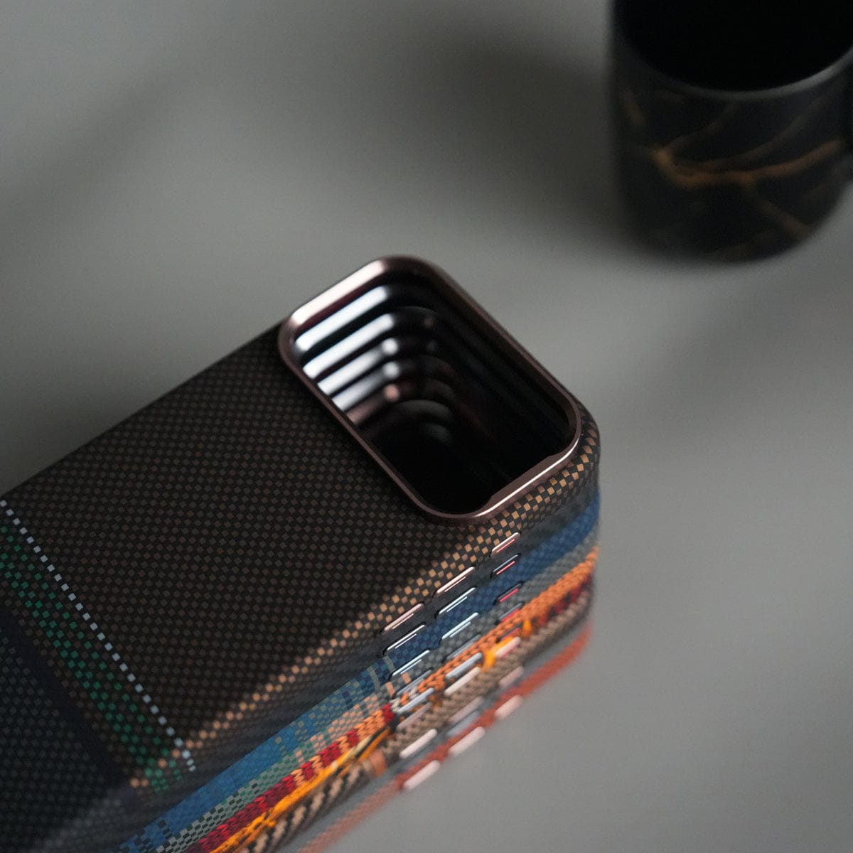 iPhone 17 Pro Carbon Fiber Texture Design Hard Pc MagSafe Case Cover OrangeMix