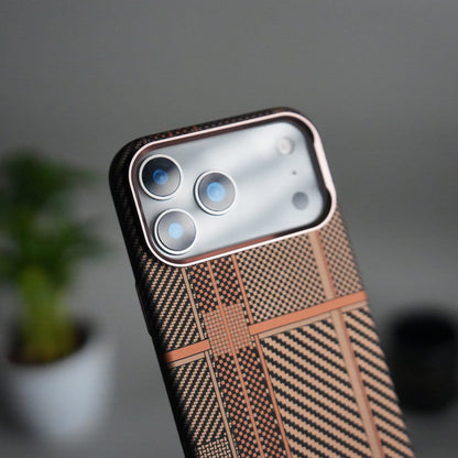 iPhone 17 Pro Carbon Fiber Texture Design Hard Pc MagSafe Case Cover OrangeMix