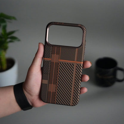 iPhone 17 Pro Carbon Fiber Texture Design Hard Pc MagSafe Case Cover OrangeMix