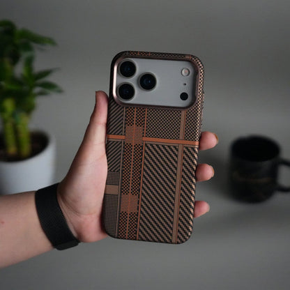 iPhone 17 Pro Max Carbon Fiber Texture Design Hard Pc MagSafe Case Cover OrangeMix