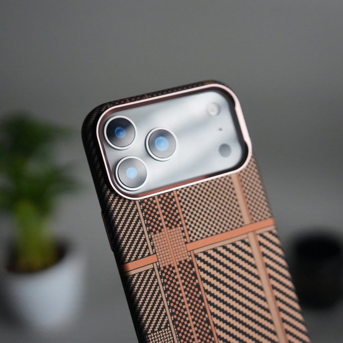 iPhone 17 Pro Max Carbon Fiber Texture Design Hard Pc MagSafe Case Cover OrangeMix