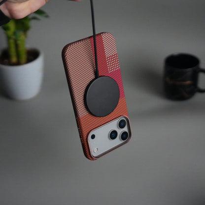iPhone 17 Pro Carbon Fiber Texture Design Hard Pc MagSafe Case Cover RedBeige