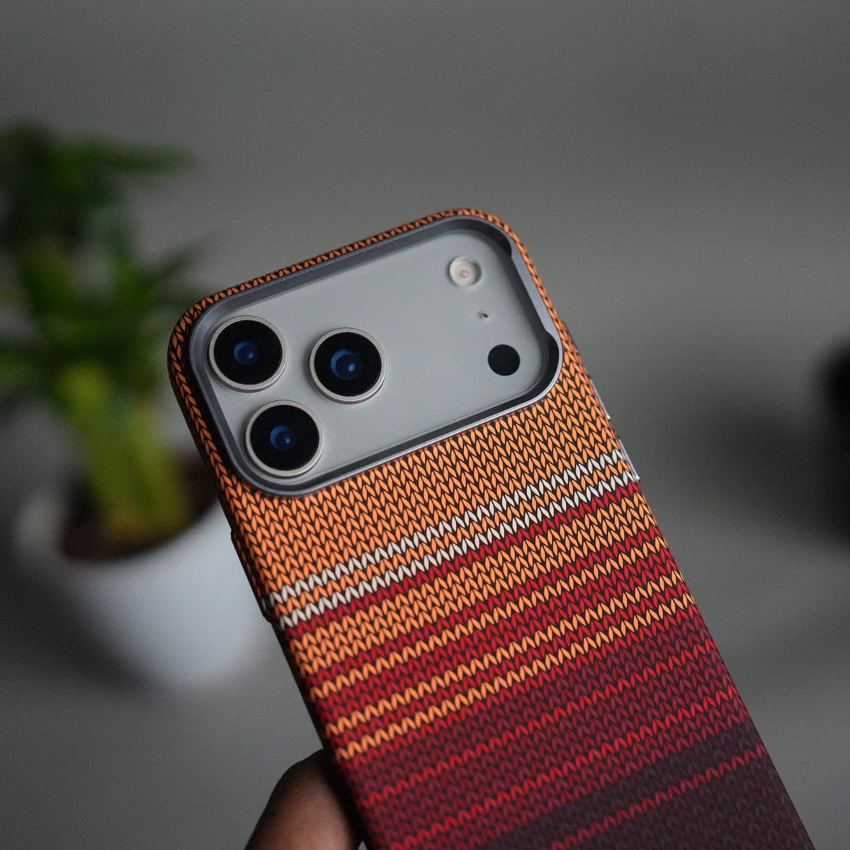 iPhone 17 Pro Carbon Fiber Texture Design Hard Pc MagSafe Case Cover RedOrange