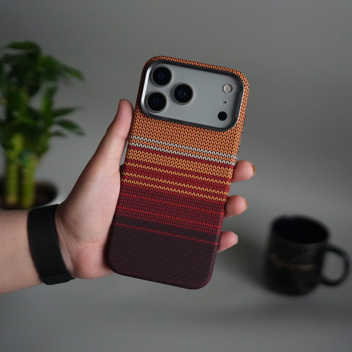 iPhone 17 Pro Carbon Fiber Texture Design Hard Pc MagSafe Case Cover RedOrange