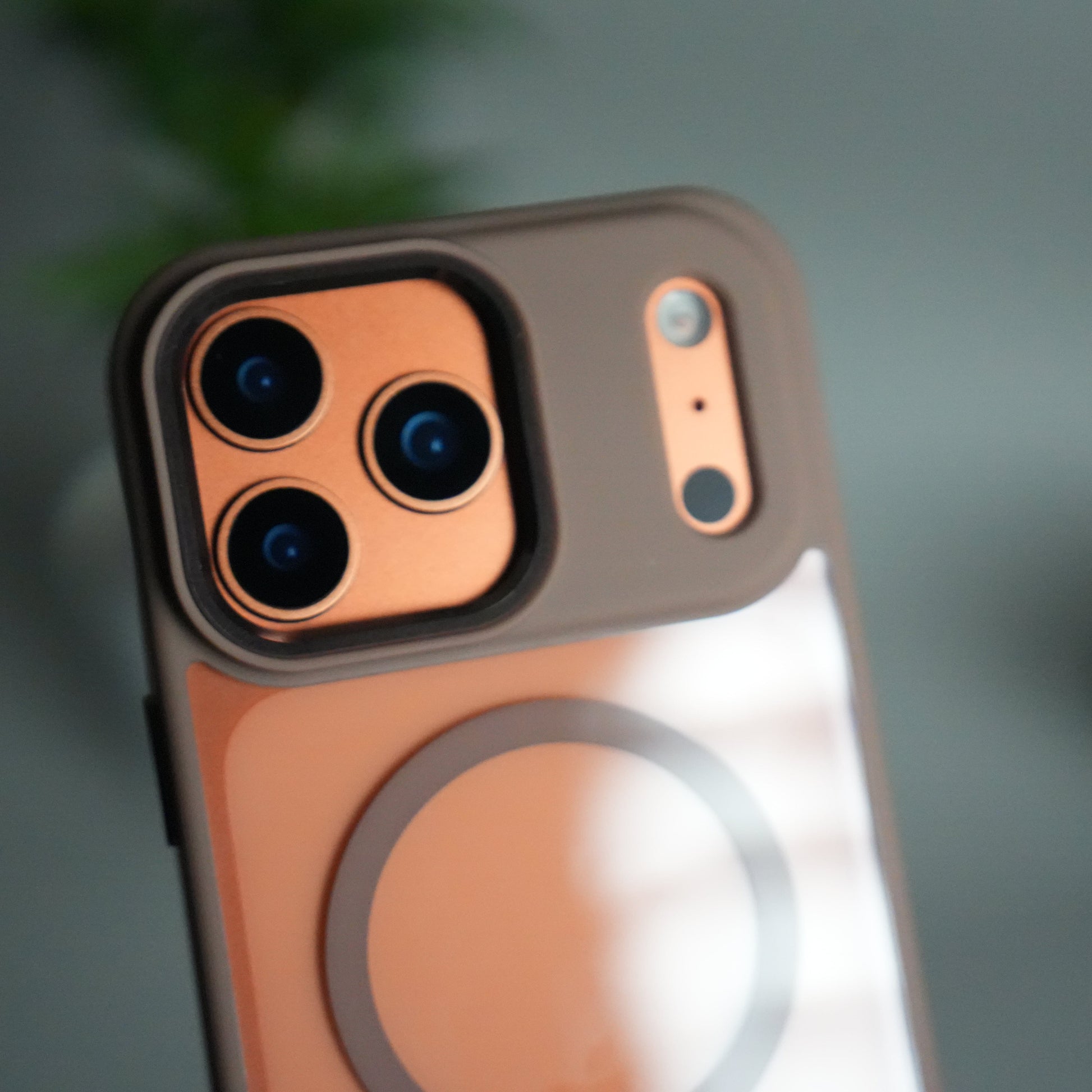 iPhone 17 Pro Max Clear Magnetic Metal Camera Ring Case | MagSafe Ring | Brown