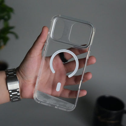 iPhone 17 Pro Clear MagSafe Case | Aluminum Metal Camera Frame | Shockproof Transparent Back Cover