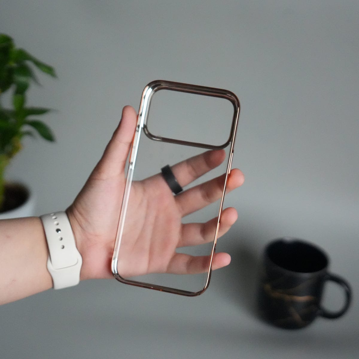 iPhone 17 Pro Clear Transparent Case | Slim Back Cover with Electroplated Edges | Desert Gold