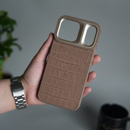 iPhone 17 Pro Max Crocodile Leather Pattern Case | Premium Luxury Back Cover with Metal Camera Frame