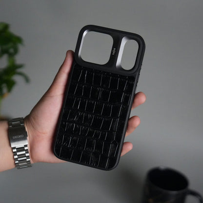 iPhone 17 Pro Crocodile Leather Pattern Case | Premium Luxury Back Cover with Metal Camera Frame