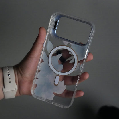 iPhone 17 Pro Max FloraCrystal Clear Floral Design Case with Color Metal Camera Stand Frame