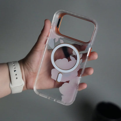 iPhone 17 Pro FloraCrystal Clear Floral Design Case with Color Metal Camera Stand Frame