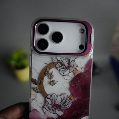 iPhone 17 Pro Max FloraCrystal Clear Floral Design Case with Color Metal Camera Stand Frame