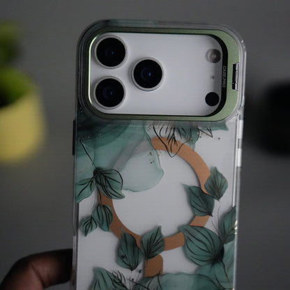 iPhone 17 Pro Max FloraCrystal Clear Floral Design Case with Color Metal Camera Stand Frame