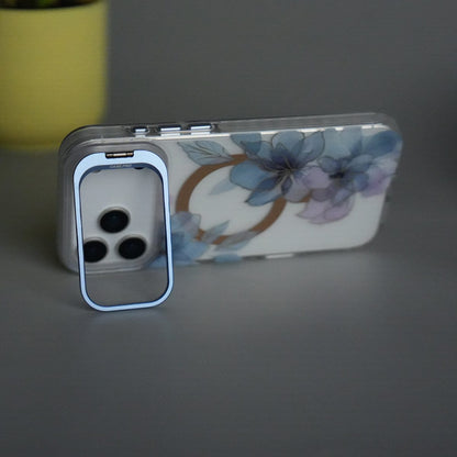 iPhone 17 Pro FloraCrystal Clear Floral Design Case with Color Metal Camera Stand Frame
