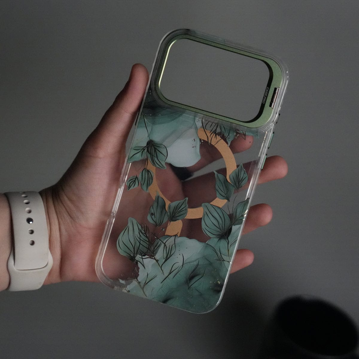 iPhone 17 Pro Max FloraCrystal Clear Floral Design Case with Color Metal Camera Stand Frame