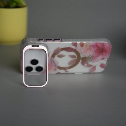 iPhone 17 Pro FloraCrystal Clear Floral Design Case with Color Metal Camera Stand Frame