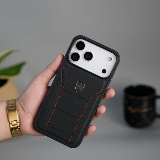 iPhone 17 Pro Max FR Stitched PU Leather Case Cover (Black)