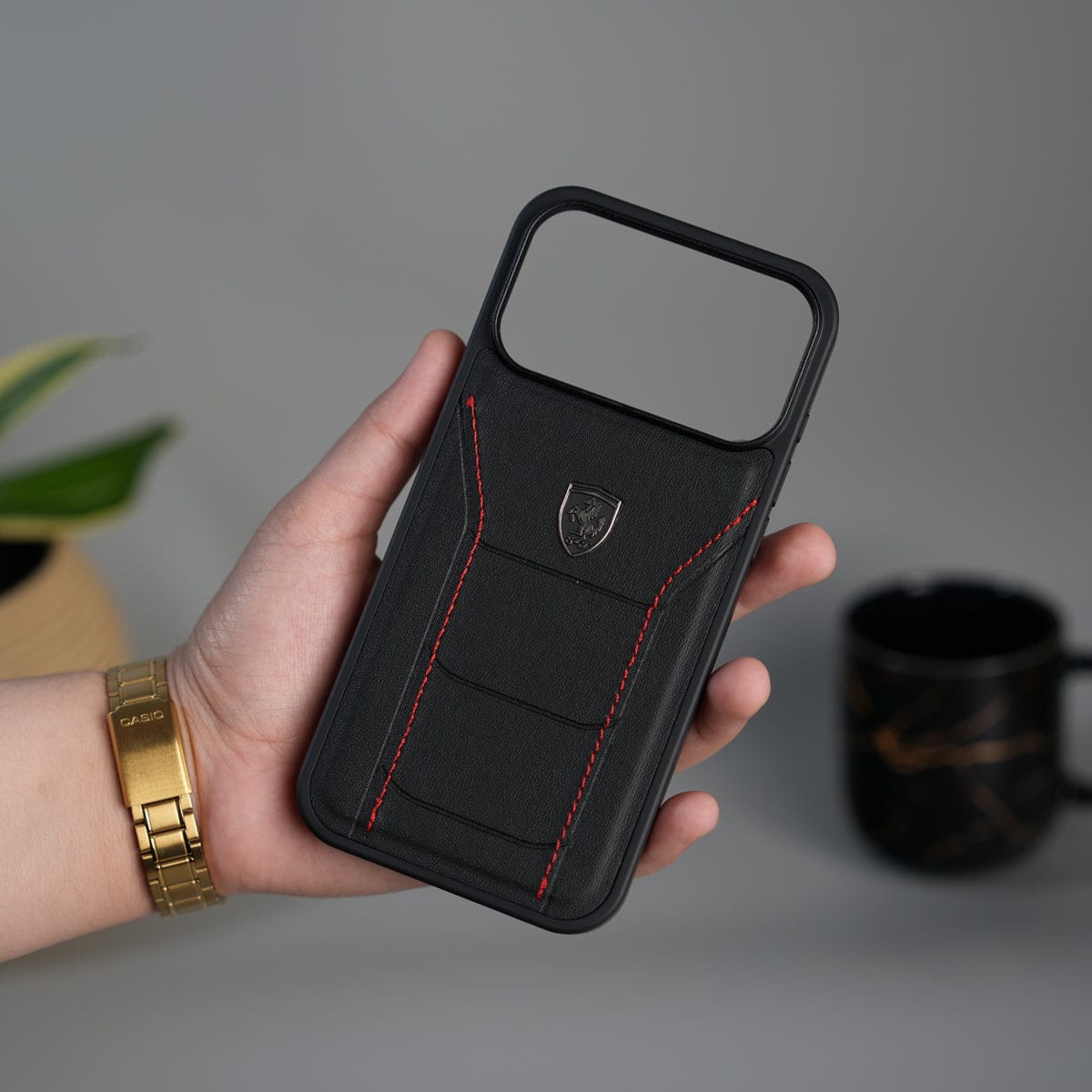 iPhone 17 Pro Max FR Stitched PU Leather Case Cover (Black)