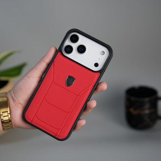 iPhone 17 Pro Max FR Stitched PU Leather Case Cover (Red)