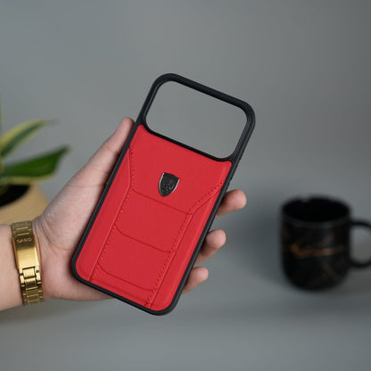 iPhone 17 Pro FR Stitched PU Leather Case Cover (Red)