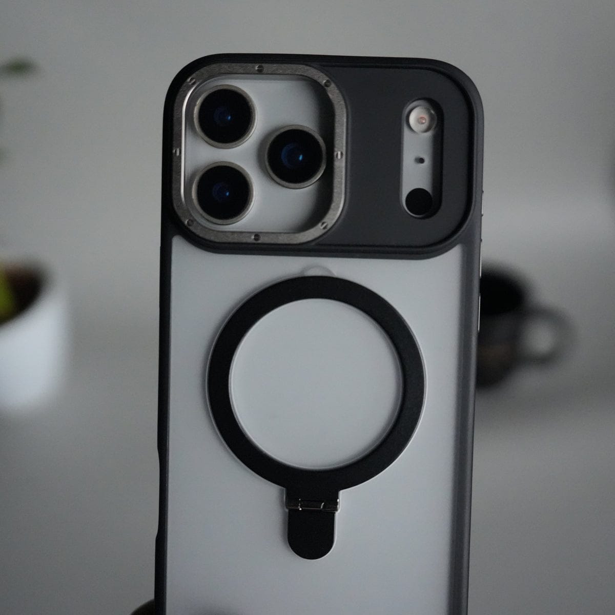 iPhone 17 Pro Frosted Case with Metal Camera Bump & Metal Kickstand | Shockproof Matte Hybrid Cover