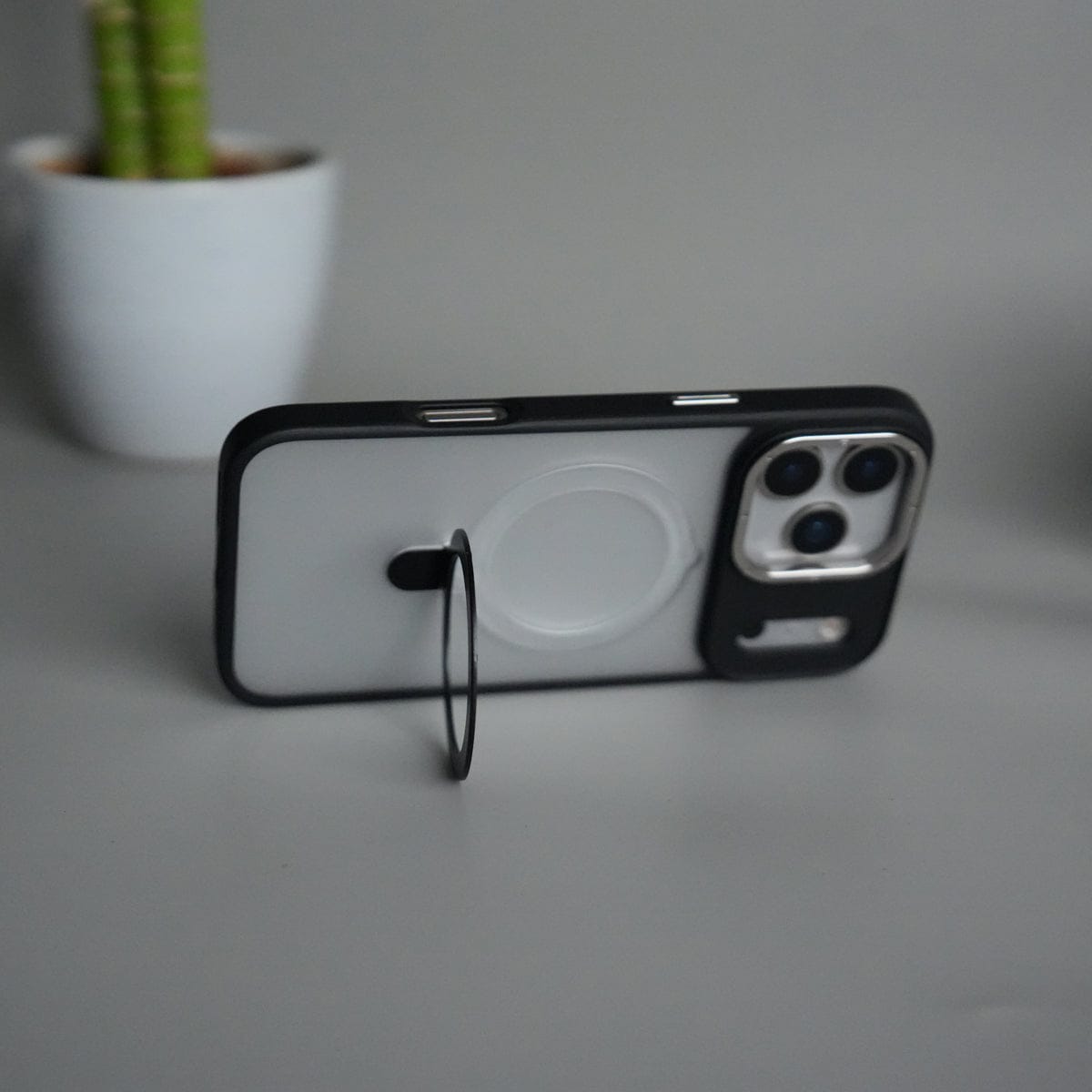 iPhone 17 Pro Max Frosted Case with Metal Camera Bump & Metal Kickstand | Shockproof Matte Hybrid Cover