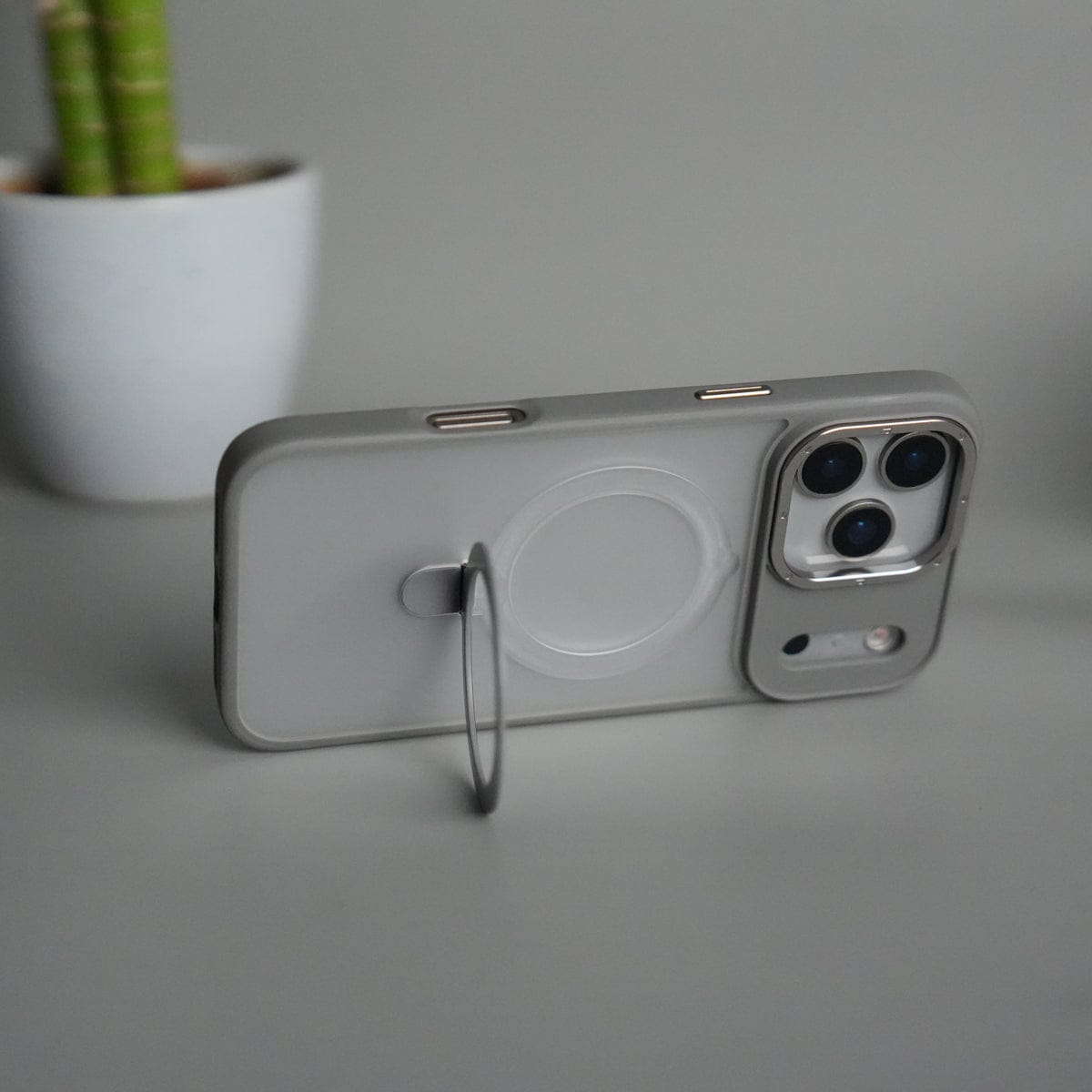 iPhone 17 Pro Frosted Case with Metal Camera Bump & Metal Kickstand | Shockproof Matte Hybrid Cover
