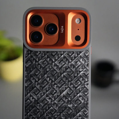 iPhone 17 Pro GeoMaze Pattern Leather Case | Premium Luxury Back Cover with Metal Camera Frame