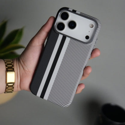 iPhone 17 Series Carbon Fiber Texture Aramid Design Hard Pc MagSafe Cover | Stripe Design