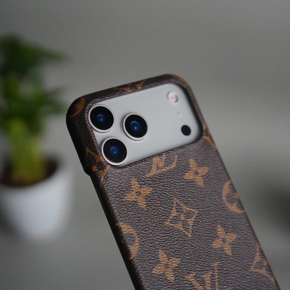 iPhone 17 Pro Max Luxury Brand Leather Case Cover (Dark Brown)