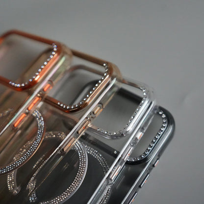 iPhone 17 Pro Luxury Diamond MagSafe Case | Crystal Clear Back Cover with Rhinestone Metal Camera Guard