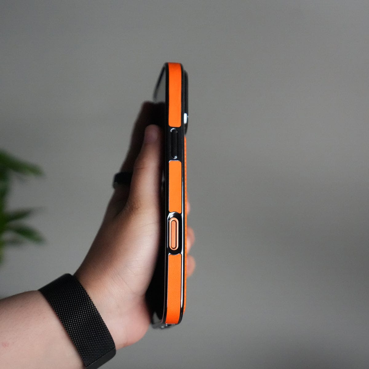 iPhone 17 Pro Luxury Leather Magnetic Ring Case | Metal Kickstand Cover with Chrome Frame