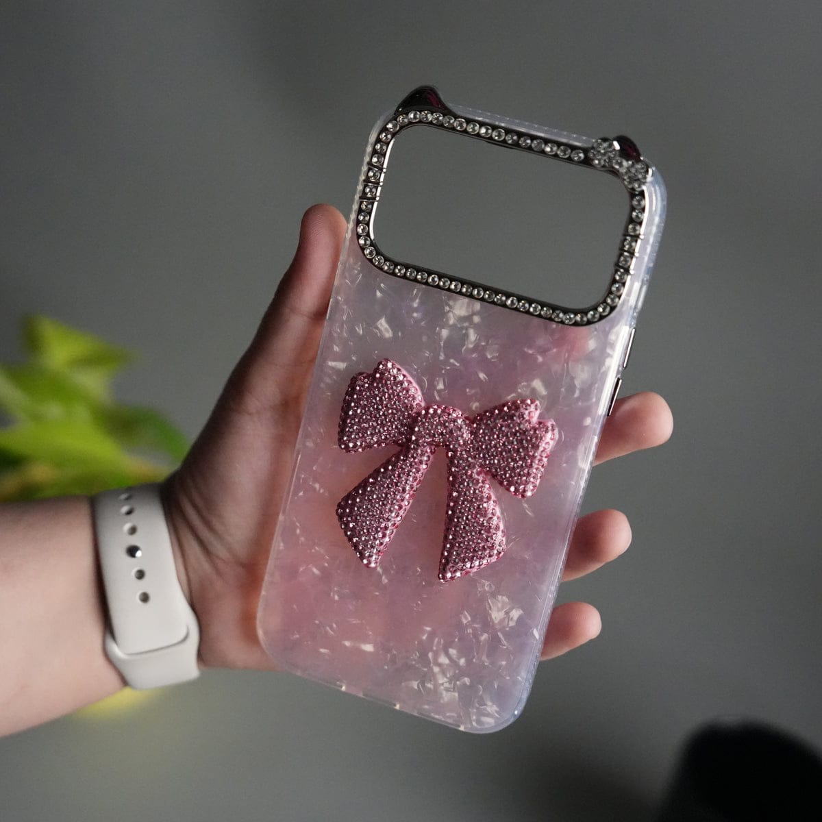 iPhone 17 Pro Max Marble Design Case | Luxury Rhinestone Camera Frame & 3D Diamond Bow Cover
