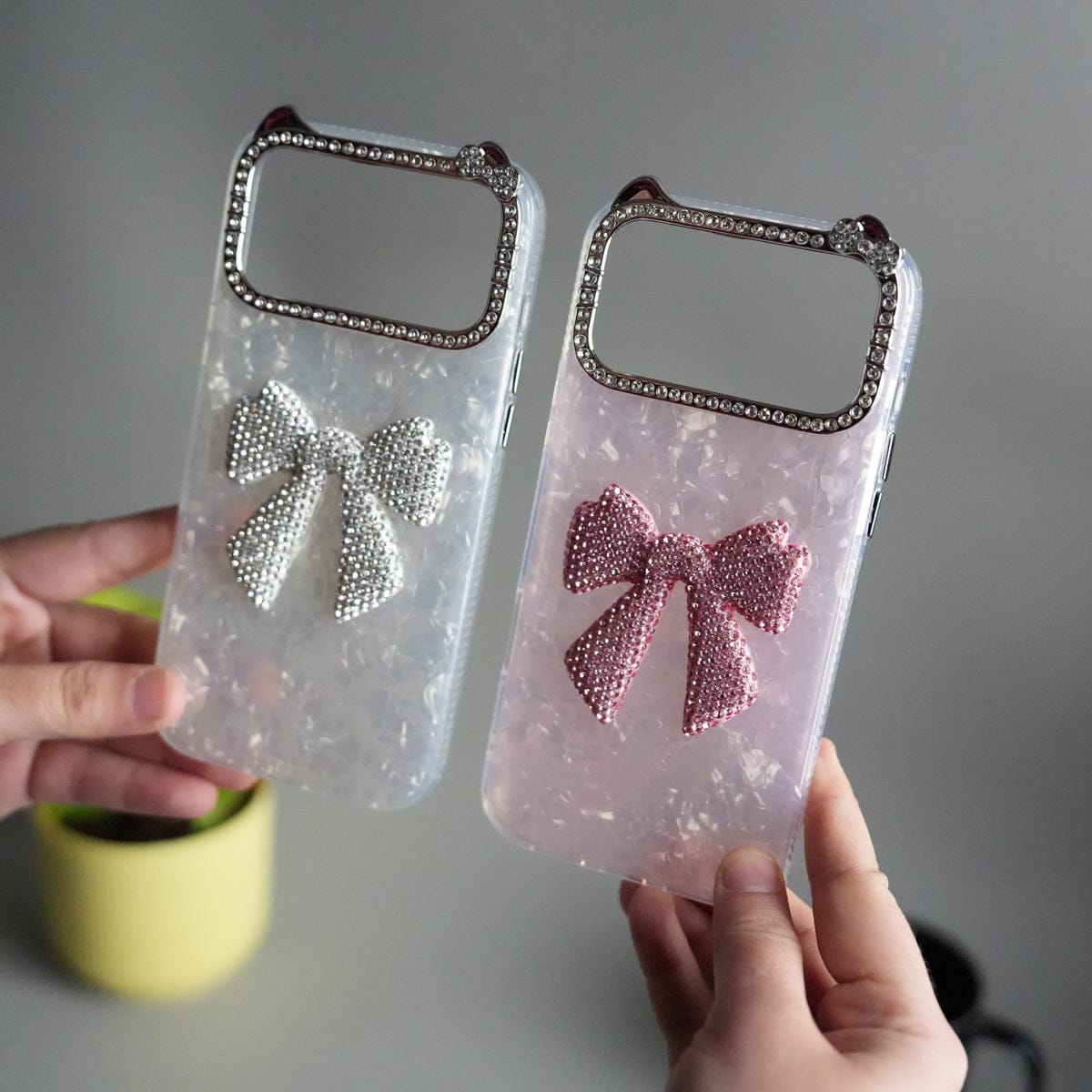 iPhone 17 Pro Max Marble Design Case | Luxury Rhinestone Camera Frame & 3D Diamond Bow Cover