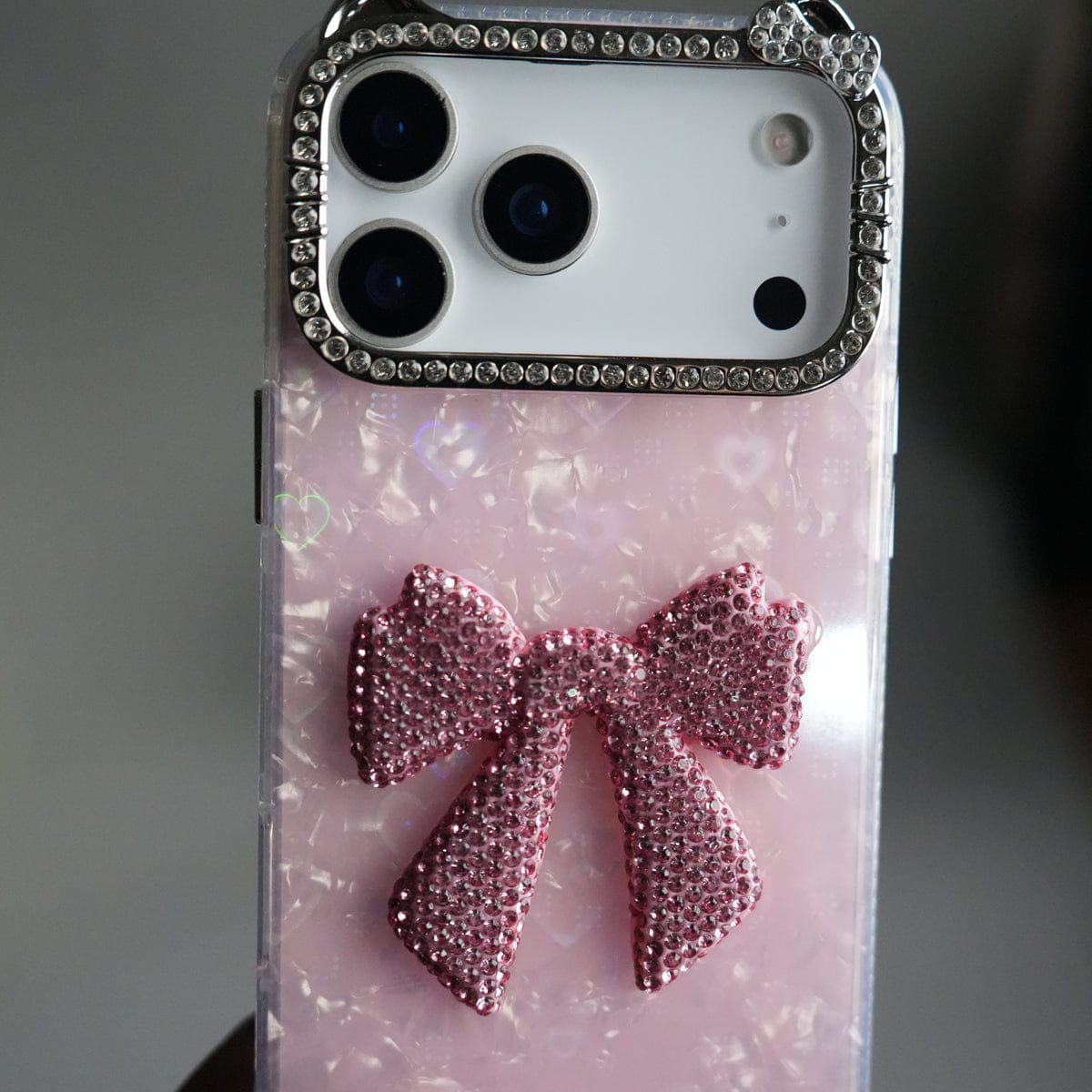 iPhone 17 Pro Max Marble Design Case | Luxury Rhinestone Camera Frame & 3D Diamond Bow Cover