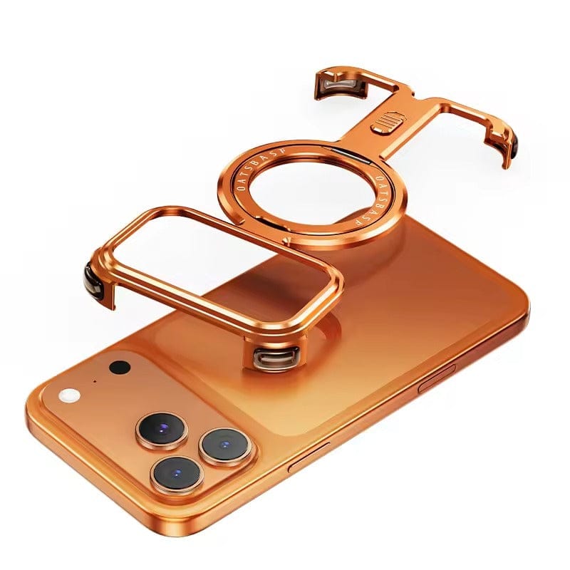 iPhone 17 Pro Metal Frameless Bumper Case | Blue Aluminum Protective Cover with 360° Rotating Stand