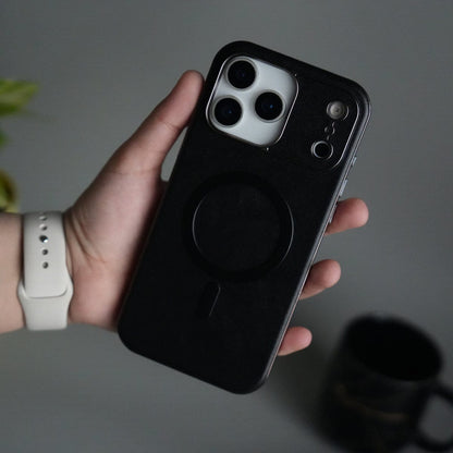 iPhone 17 Pro Max Metallic Textured Leather MagSafe Ring Case Cover