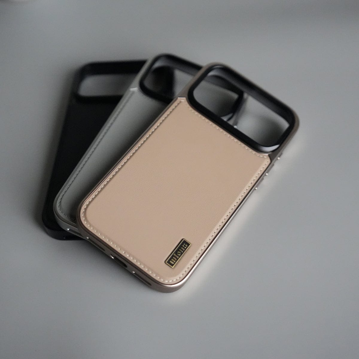 iPhone 17 Pro Max Premium Leather Back Case with Metal Kickstand And camera Bump Cover