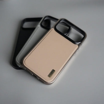 iPhone 17 Pro Max Premium Leather Back Case with Metal Kickstand And camera Bump Cover