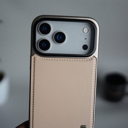 iPhone 17 Pro Max Premium Leather Back Case with Metal Kickstand And camera Bump Cover