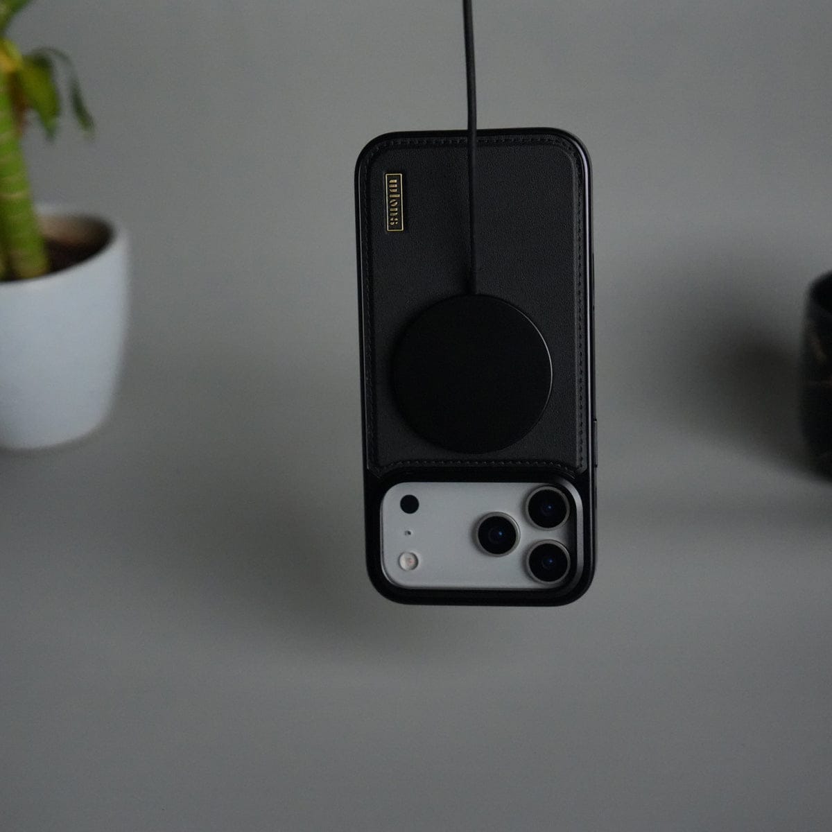 iPhone 17 Pro Max Premium Leather Back Case with Metal Kickstand And camera Bump Cover