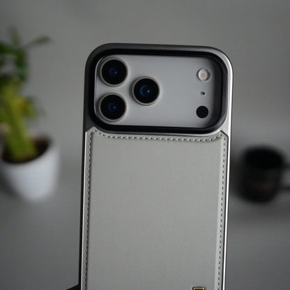 iPhone 17 Pro Premium Leather Back Case with Metal Kickstand And camera Bump Cover