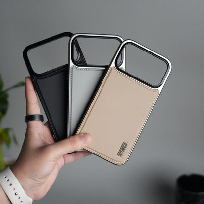 iPhone 17 Pro Max Premium Leather Back Case with Metal Kickstand And camera Bump Cover