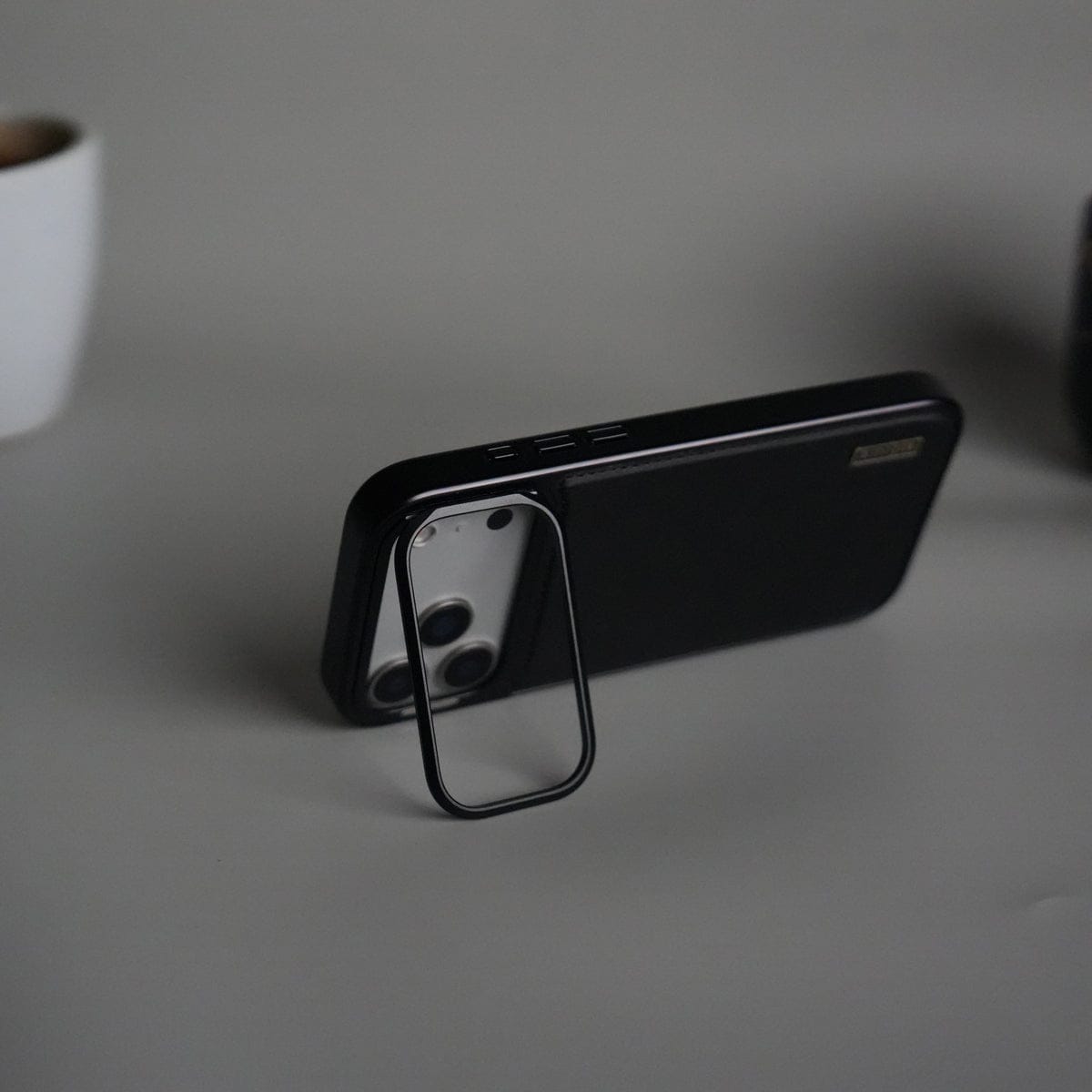 iPhone 17 Pro Max Premium Leather Back Case with Metal Kickstand And camera Bump Cover