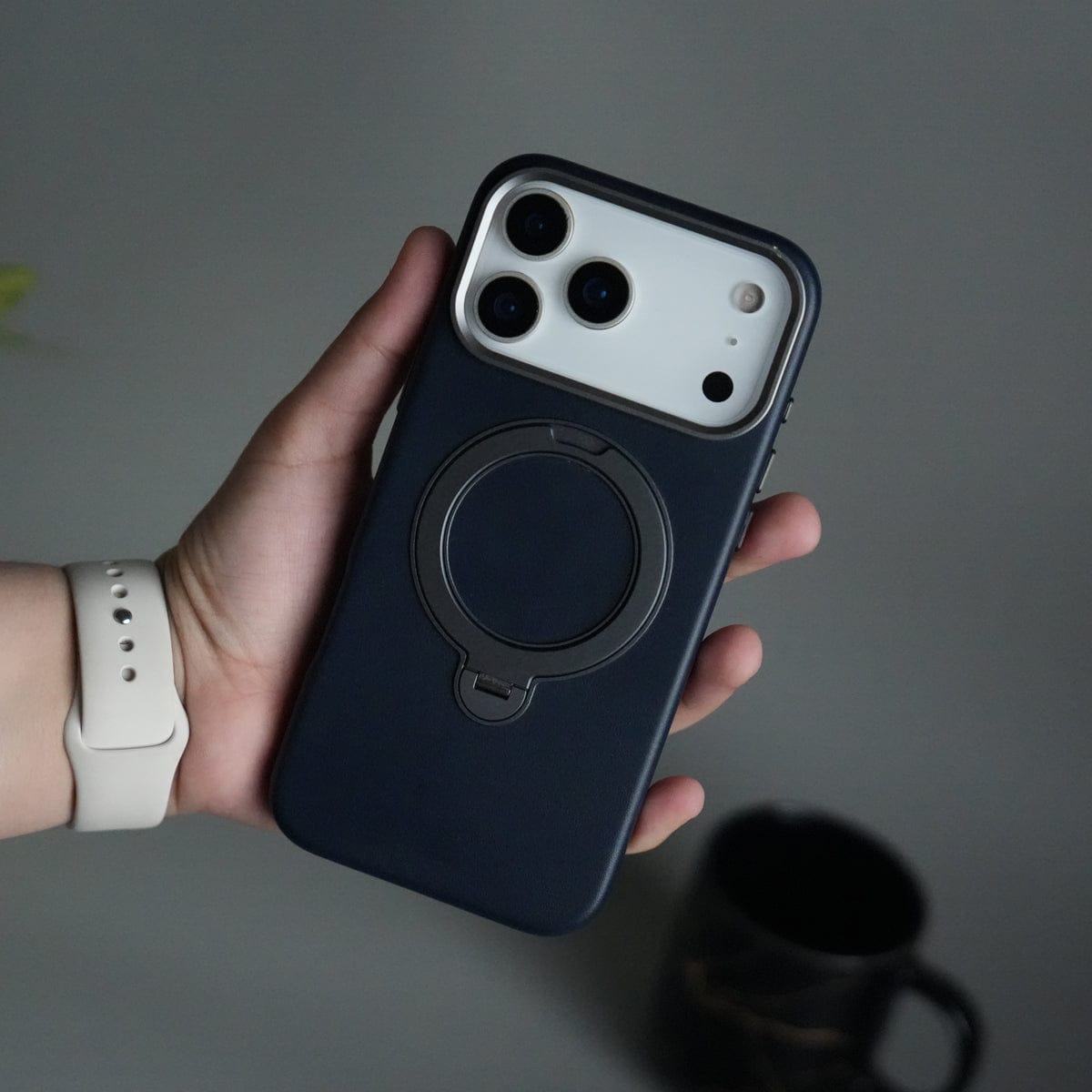 iPhone 17 Pro PU Leather Case with Metal Camera Frame & 360° Rotating Metal Stand